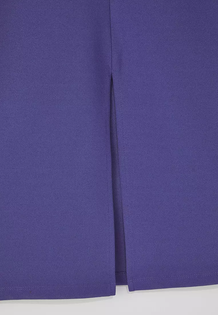 Blue Crew Neck Crepe Knit Plus Size Dress Tbbss25Ah00010