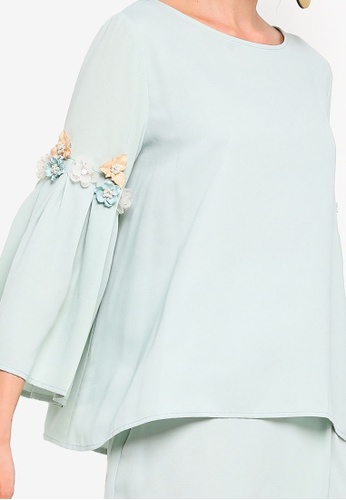 Buy Embellished Flare Sleeves Top Set from Zalia in Green only 235