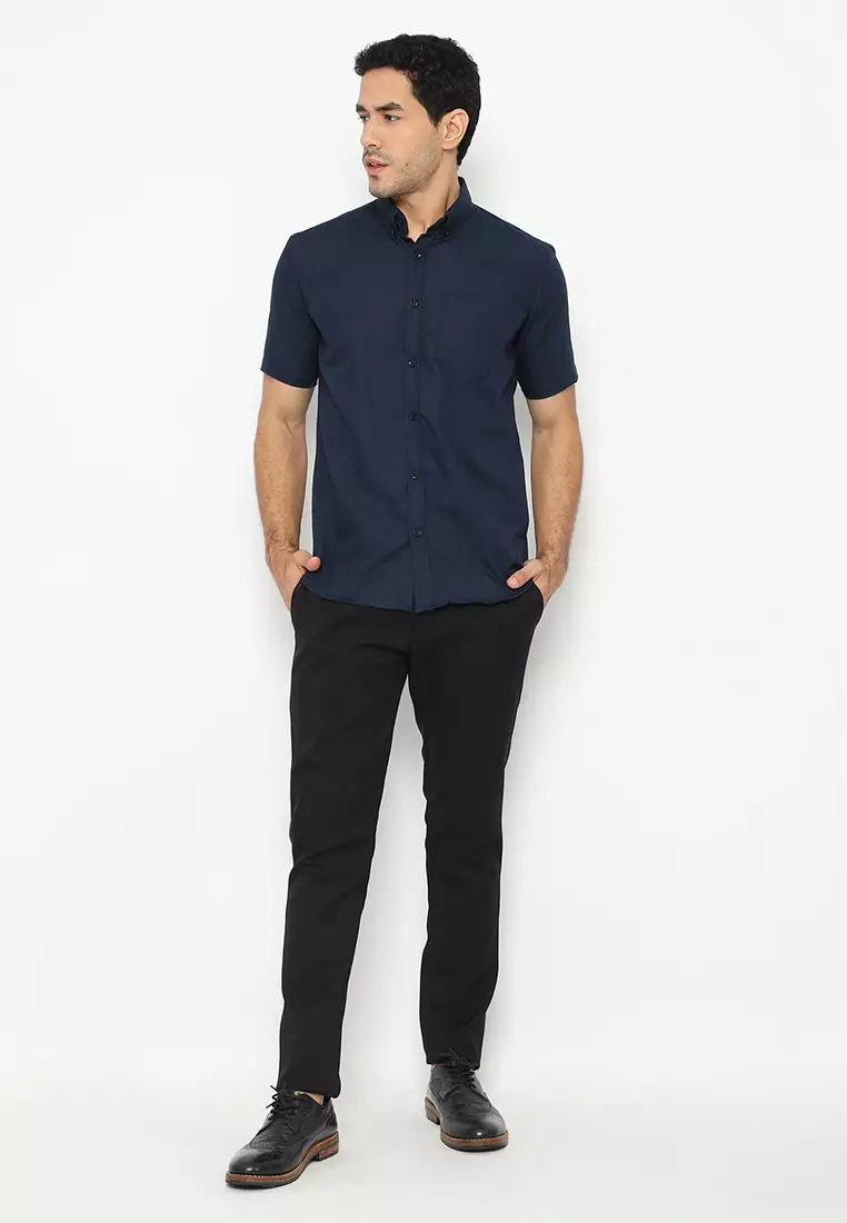 Enzy Basic Oxford Short Sleeve - Navy