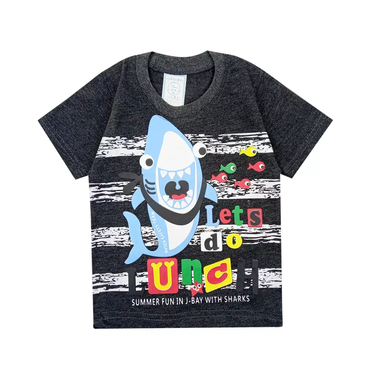 Wakakids Baju Bayi Anak Laki Laki Lengan Pendek Usia 6 Bulan Hingga 12 Bulan Setelan Celana Jeans Motif Shark 3019 Abu Tua