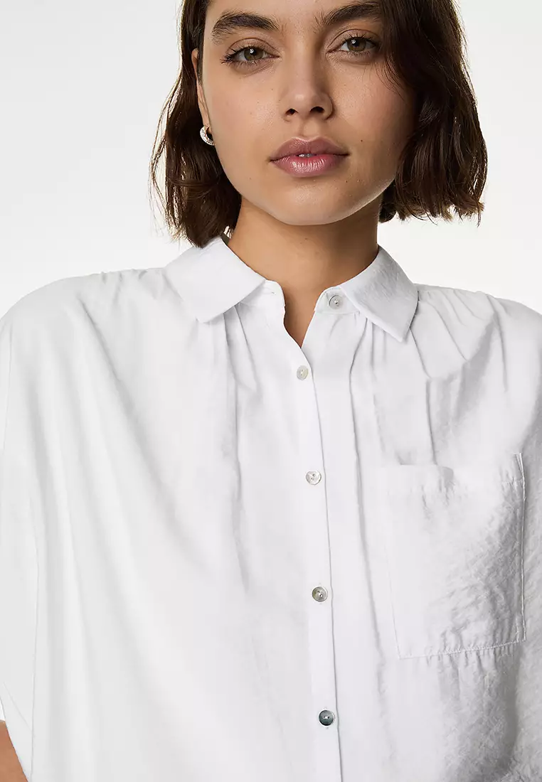 Collared Cap Sleeve Shirt