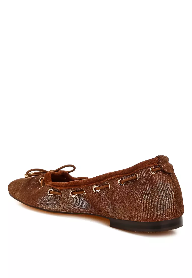 Brown Drawstring Bow Ballerinas