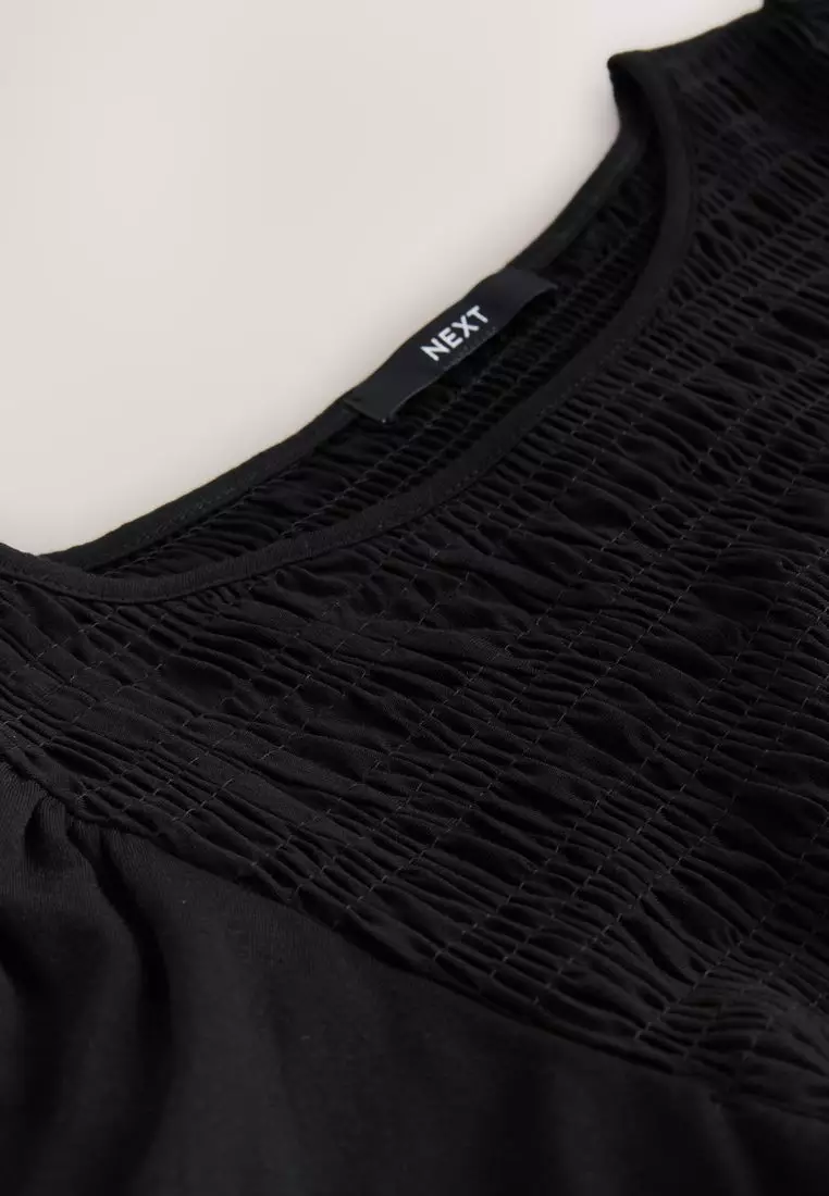 Shirred Short Sleeve Crew Neck Top