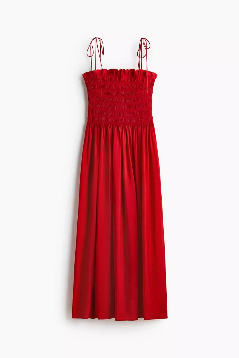 Smocked-bodice tie-strap dress