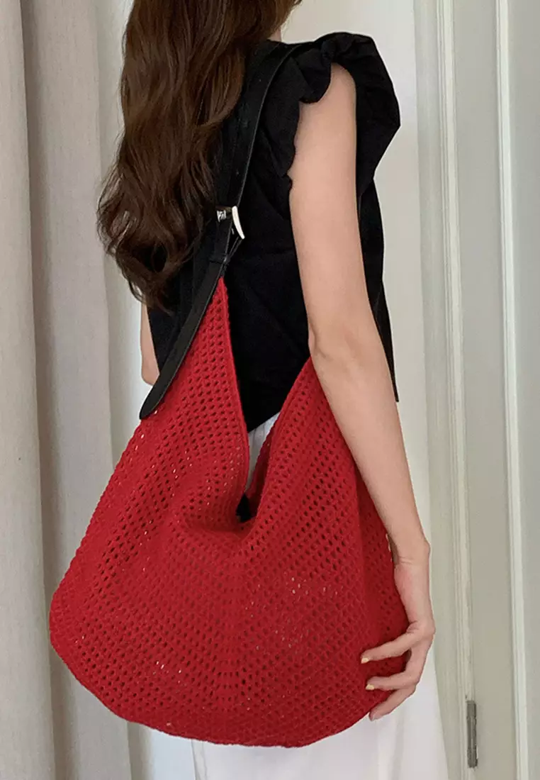 2025 Summer New Vacation Splicing Knitted Shoulder Bag CA25061735RD