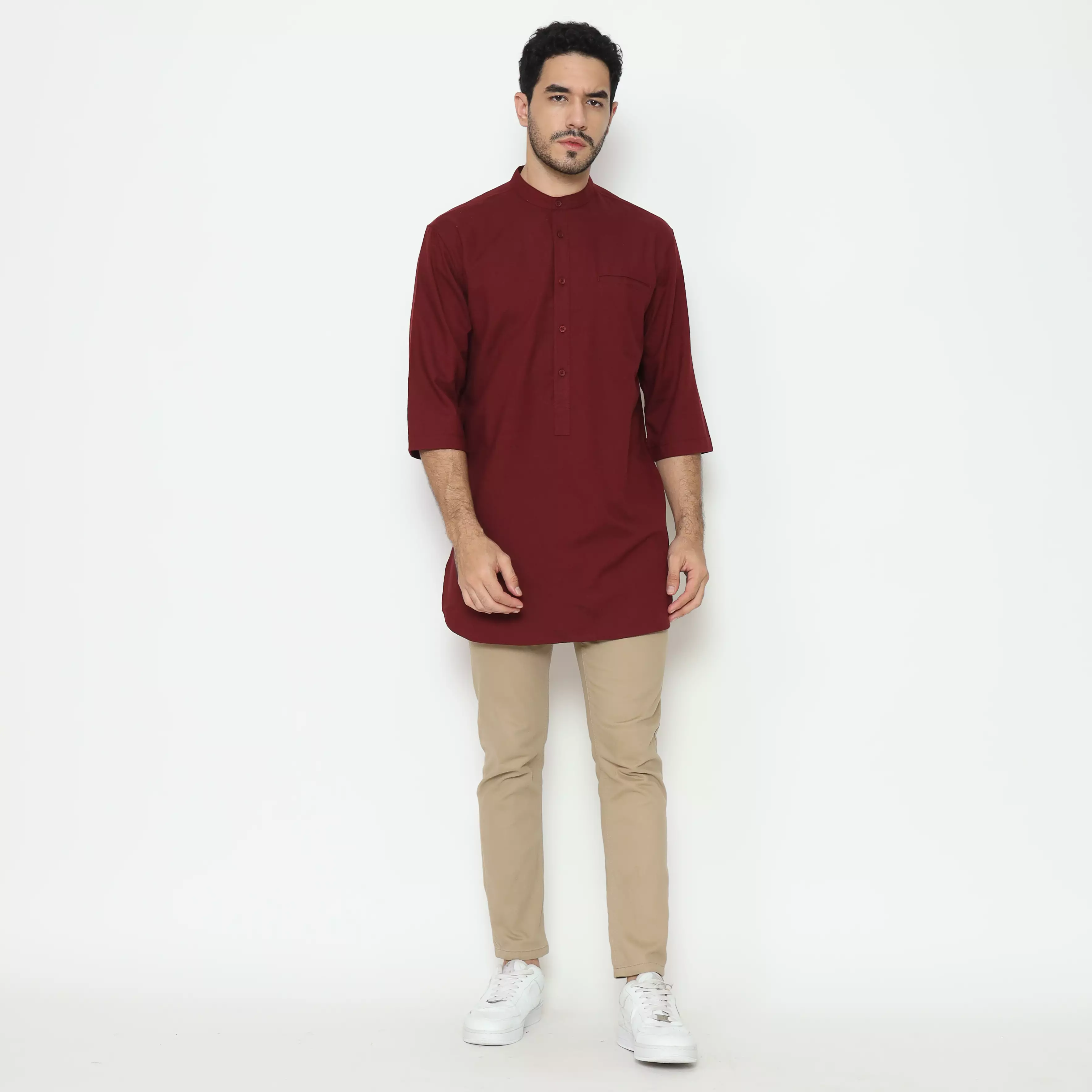 AMK Kemeja Koko Kurta Pria Lengan Panjang KK Bachtiar 3/4 Maroon