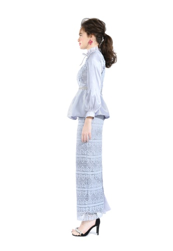 Buy Clary Ice Peplum Blouse with Lace Skirt from Hernani in grey and Blue only 489