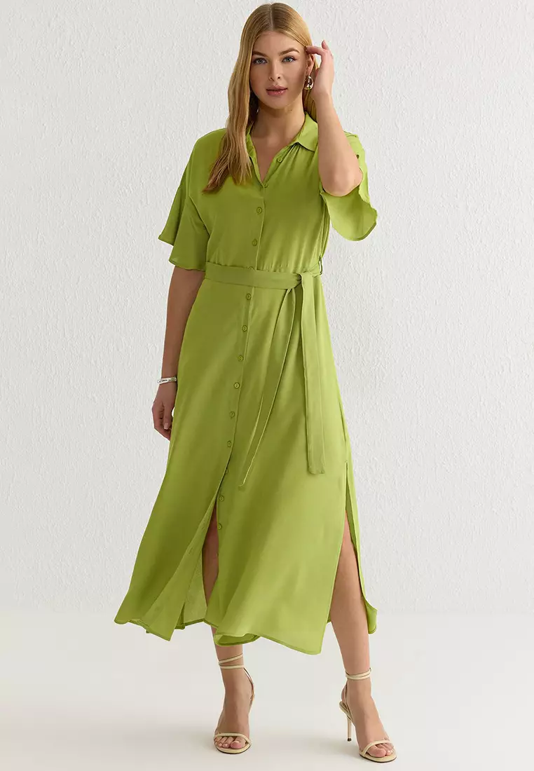 Belted Midi Shirt Dress