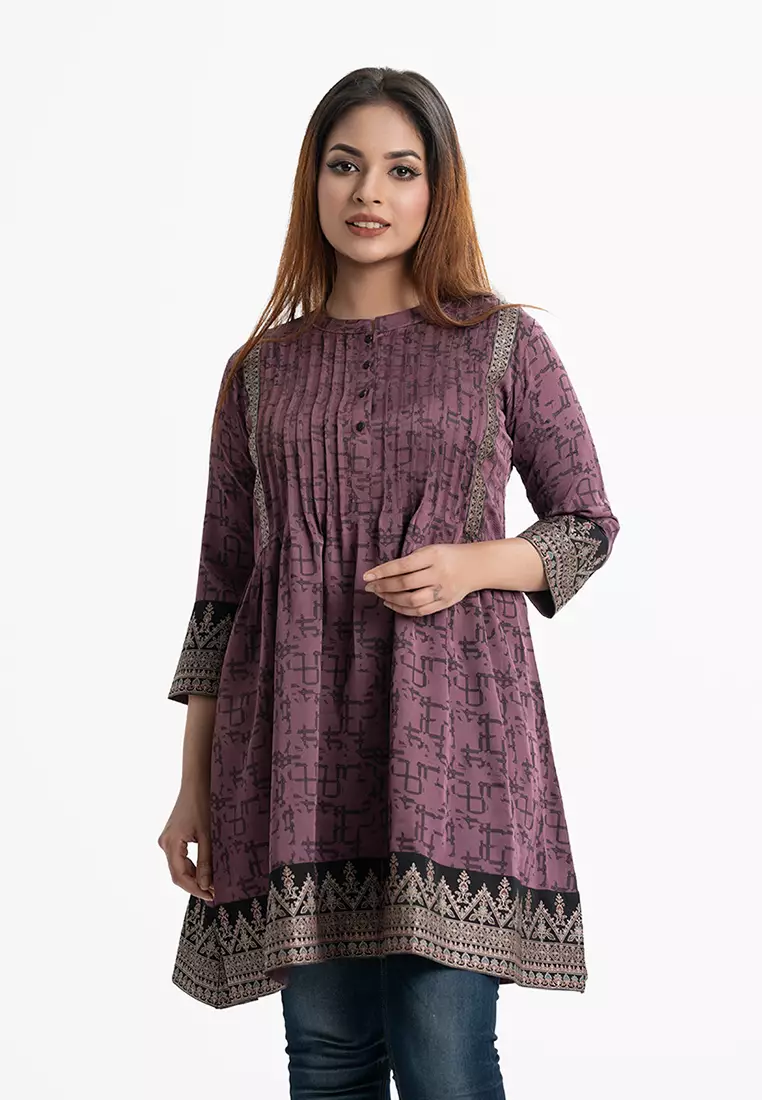 Le Reve 绉布印花 A 字形束腰外衣