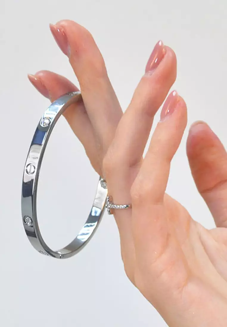 Carrie Stainless Steel Bangle in White Gold - 64mm