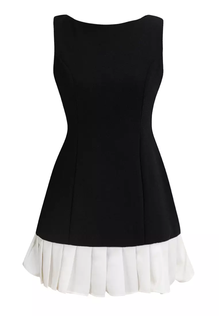 Gabbi Boat-neck Pleated-hem Mini Dress