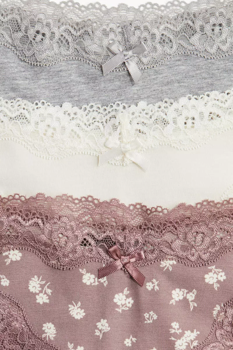 5-pack cotton and lace Brazilian briefs