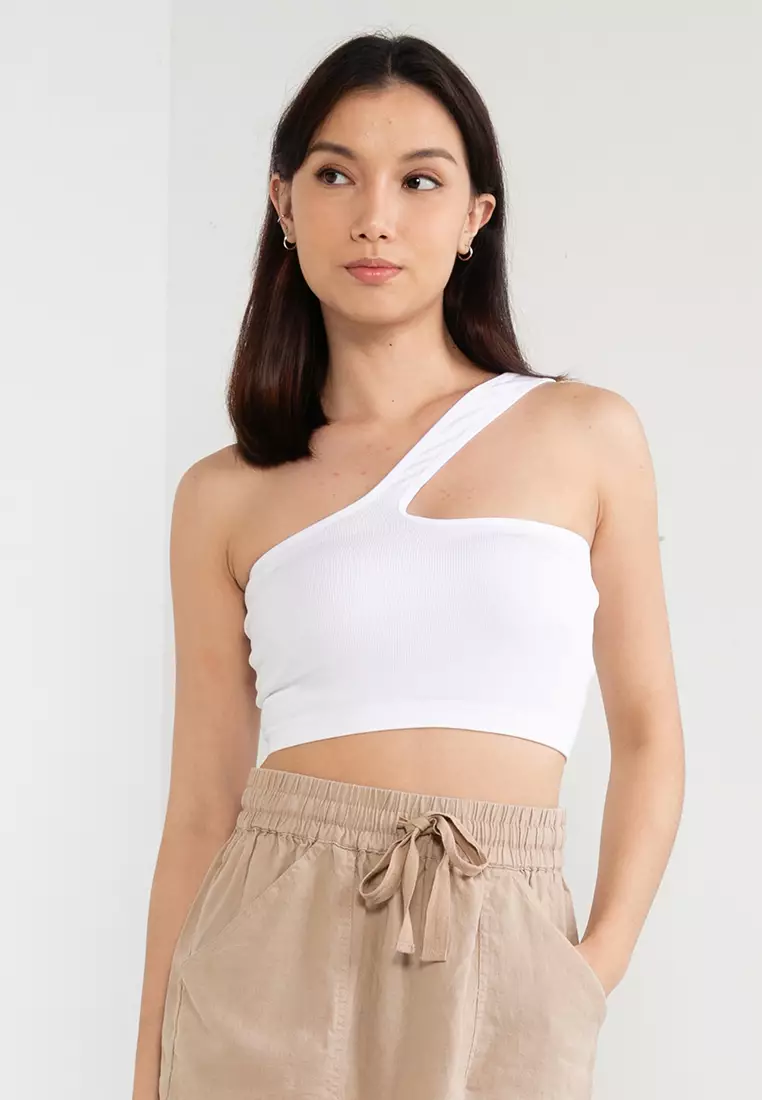 One sleeve white crop top online