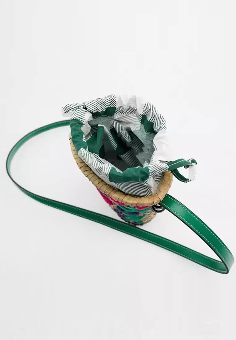 新款繡花編織包草編包單肩斜挎包CA080702GR