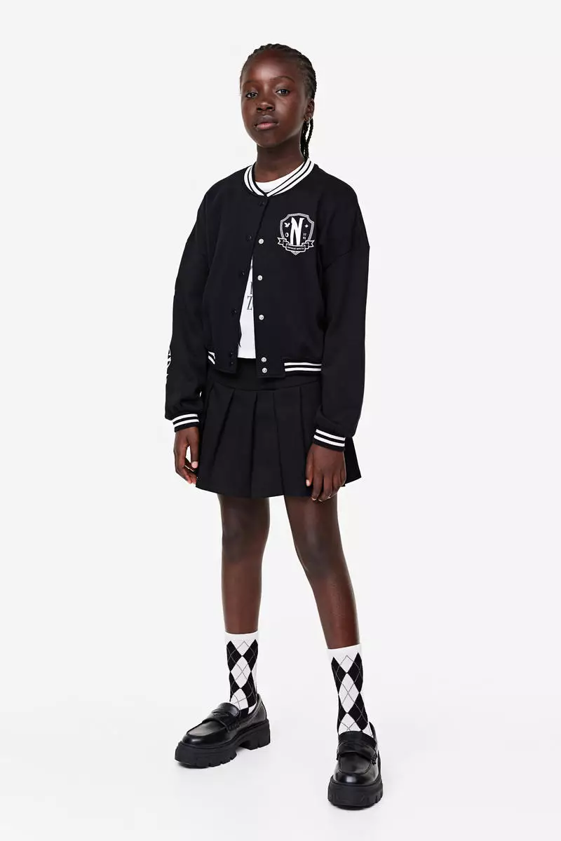 Print-motif baseball jacket