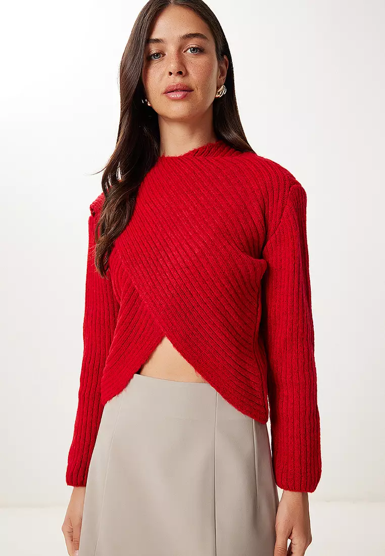 Cross Detailed Ribbed Knitwear Sweater