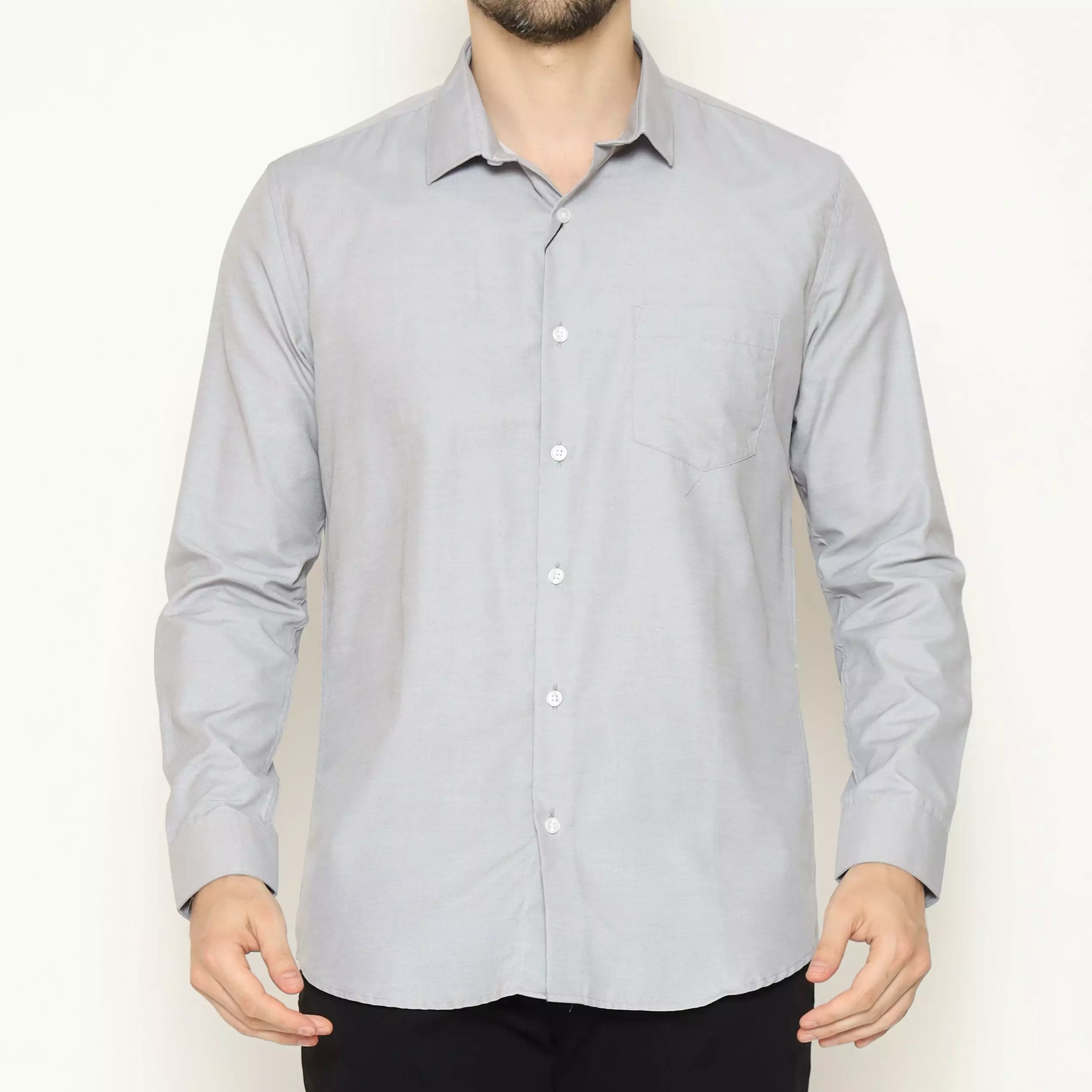 MAGINOT Kemeja Pria Basic Stripe Panjang LIGHT GREY