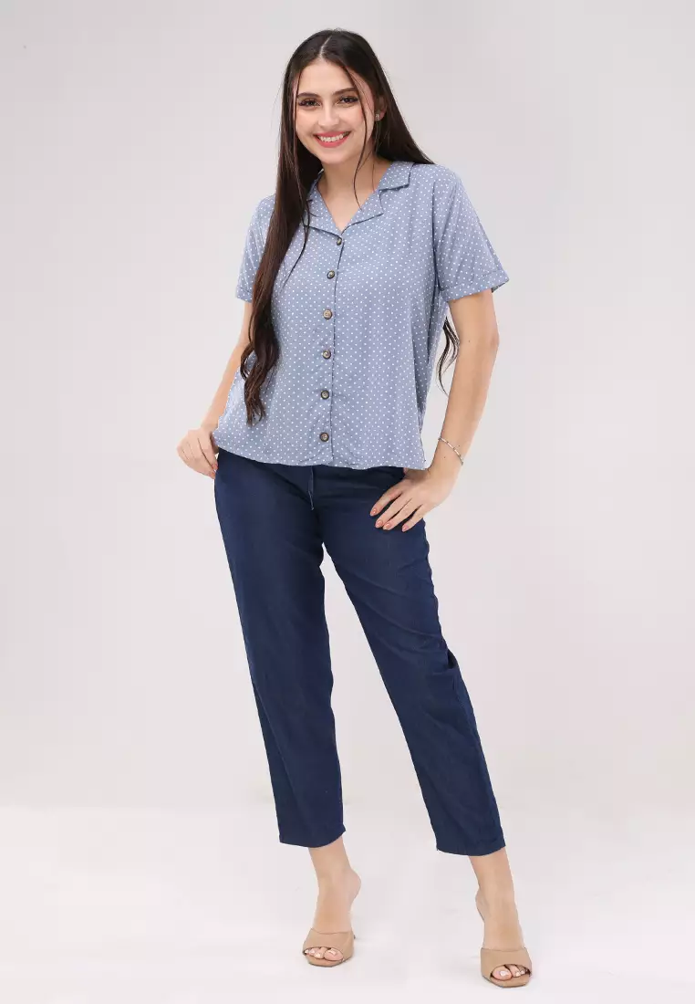 Woven Printed Rayon Short Sleeves Blouse