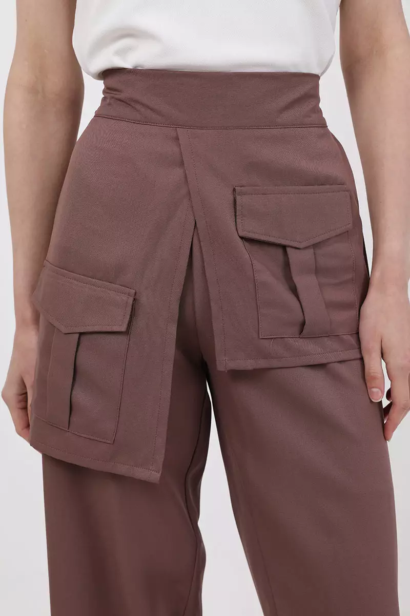 Celana Bahan Sofia Reva Layer Pants Dark Brown