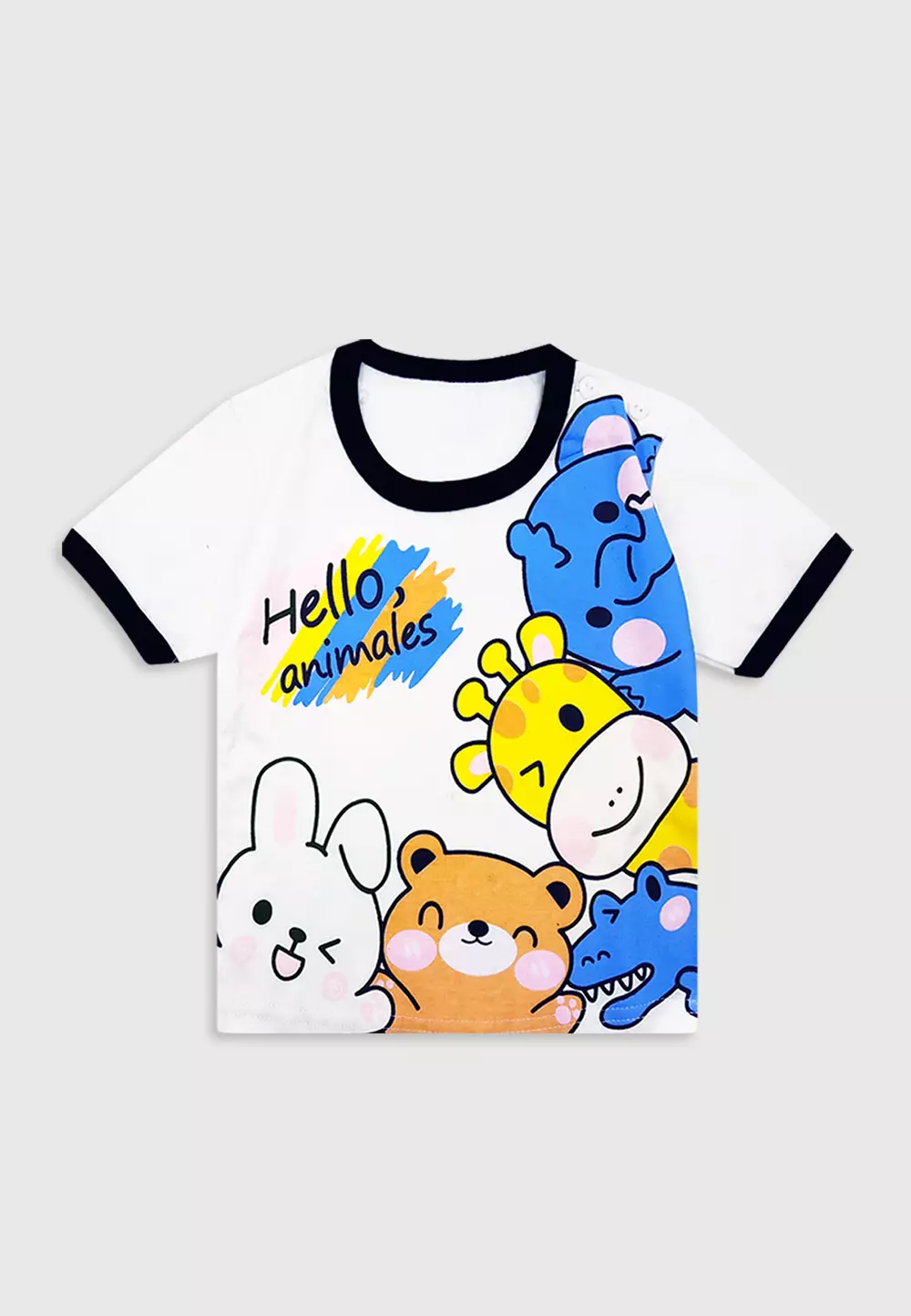 Wakakids Baju Bayi Anak Laki Laki Setelan Celana Kaos Usia 6 Bulan Hingga 12 Bulan Motif Hello Animals 4058 Biru