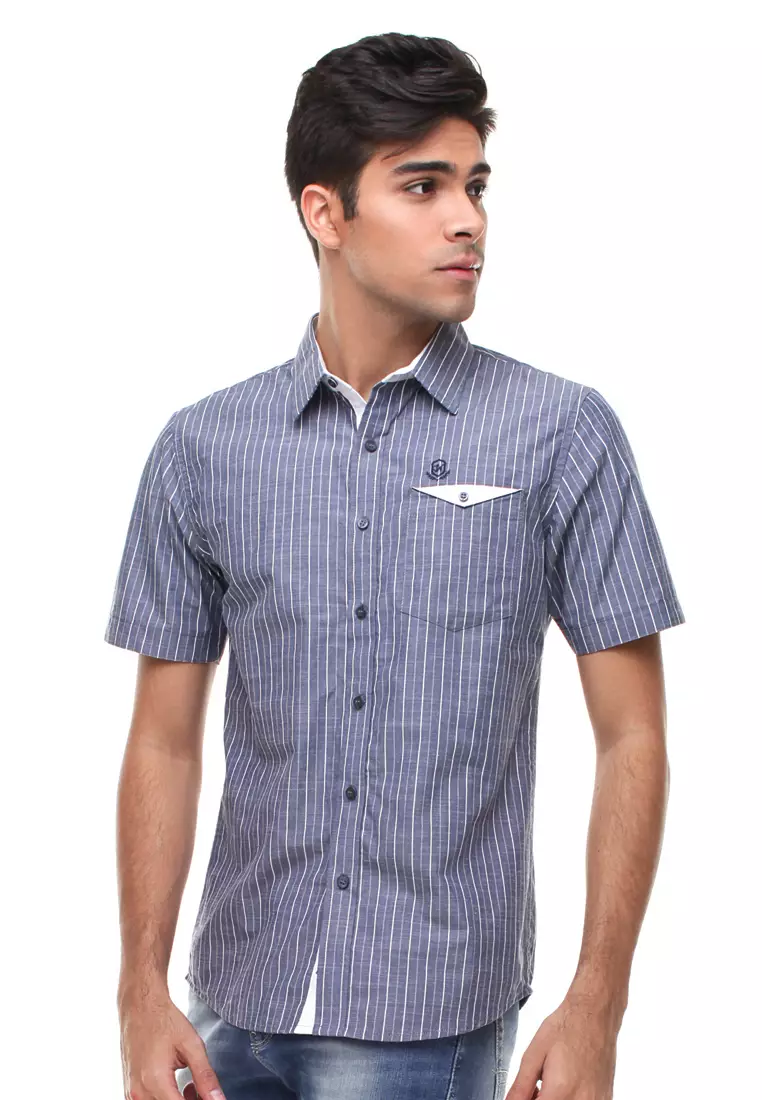 Johnwin - Kemeja Casual - Kemeja Pria - Salur - Biru - Slim Fit - ASH.670.S880.624.C