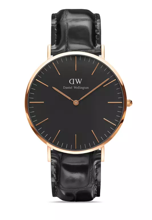 Classic Reading 40mm Watch - Black dial Leather starp - Rose gold/Black - Male Watch - DW Watch for men - Authentic
