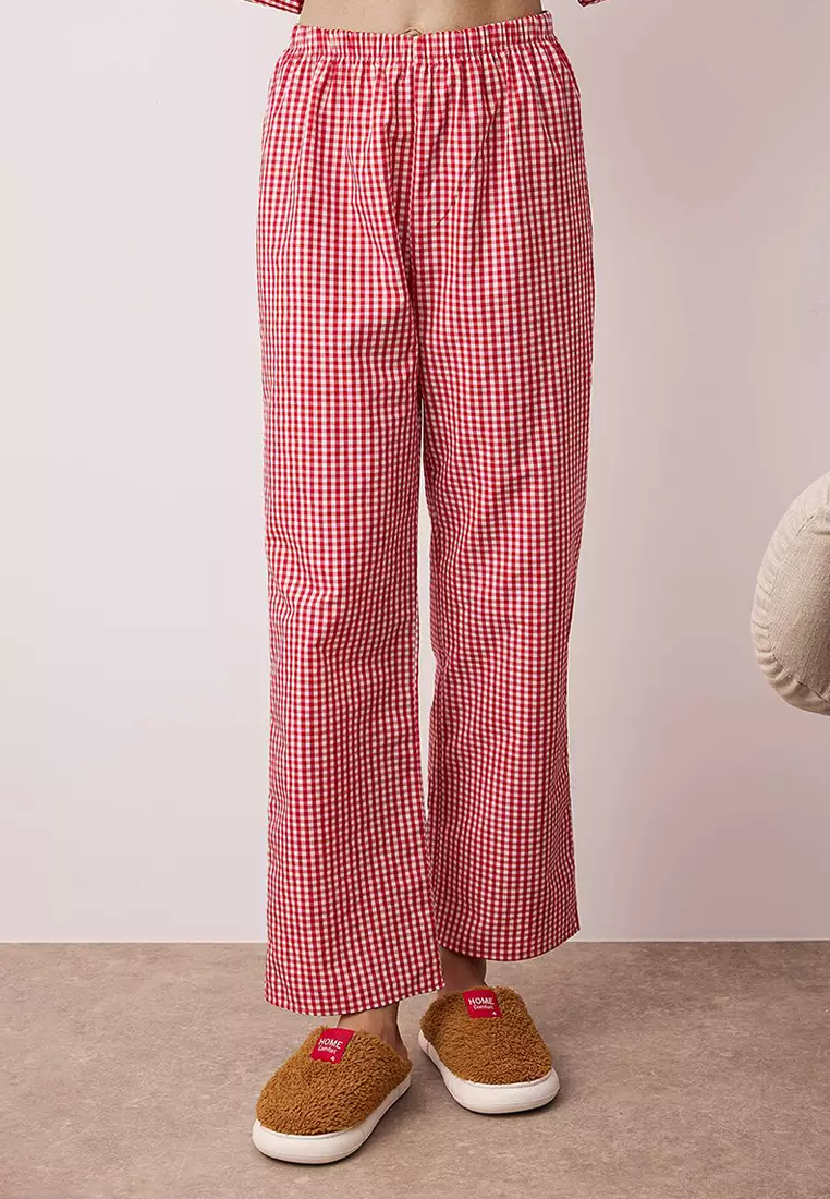 Red Plaid Tie Detail Pajama Set