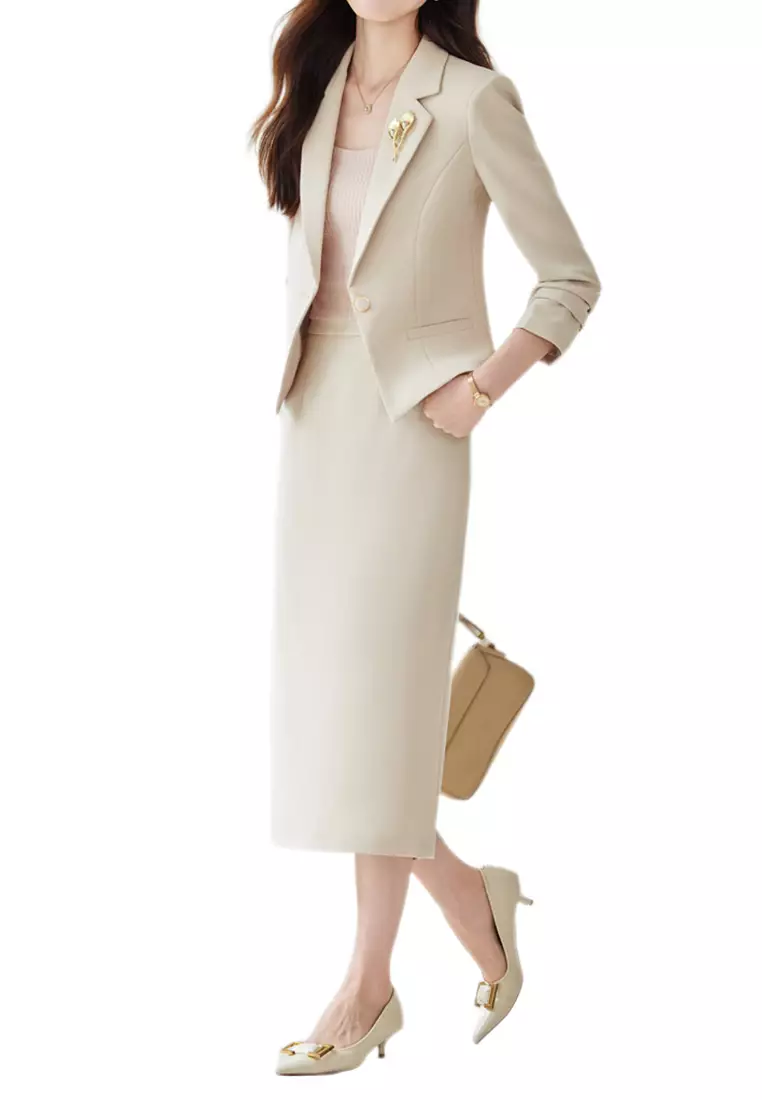 Cropped Lapel Suit Jacket Set YGH-EQ89173Q