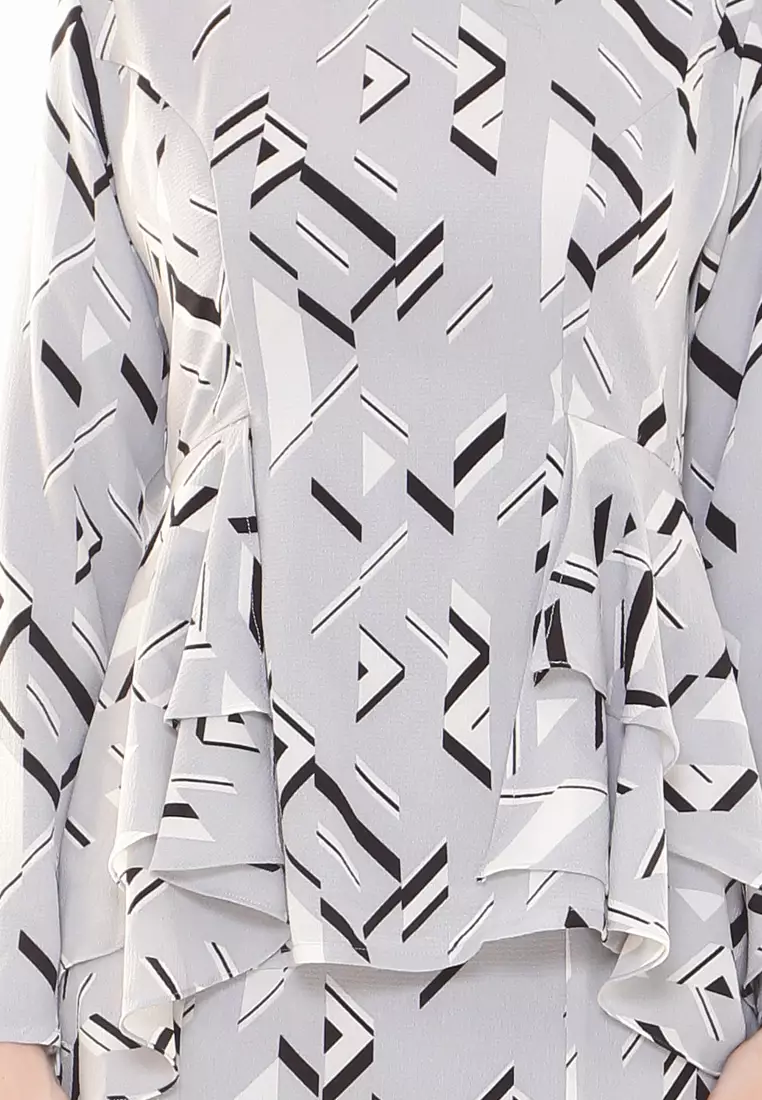Lora Peplum Printed Silver Grey Triangle
