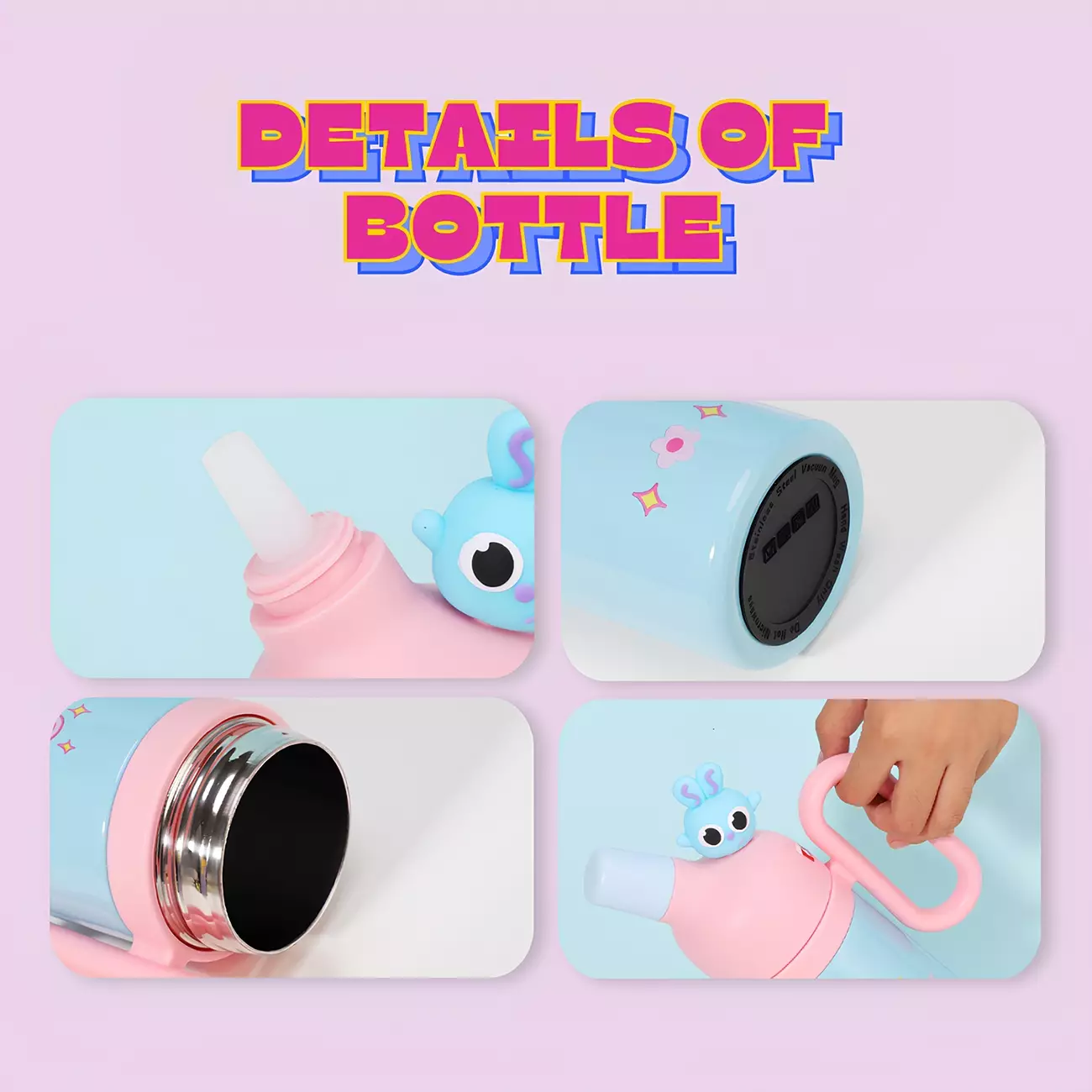 Wakakids Botol Minum Termos Stainless Steel Tumbler Lucu Happy Every Day Vacuum Cup Dengan Gagang 800ml K2031 Venjr Putih