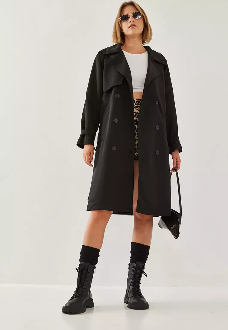 Women's Front Aller Detail Double Breasted Trench Coat 8118 60451015