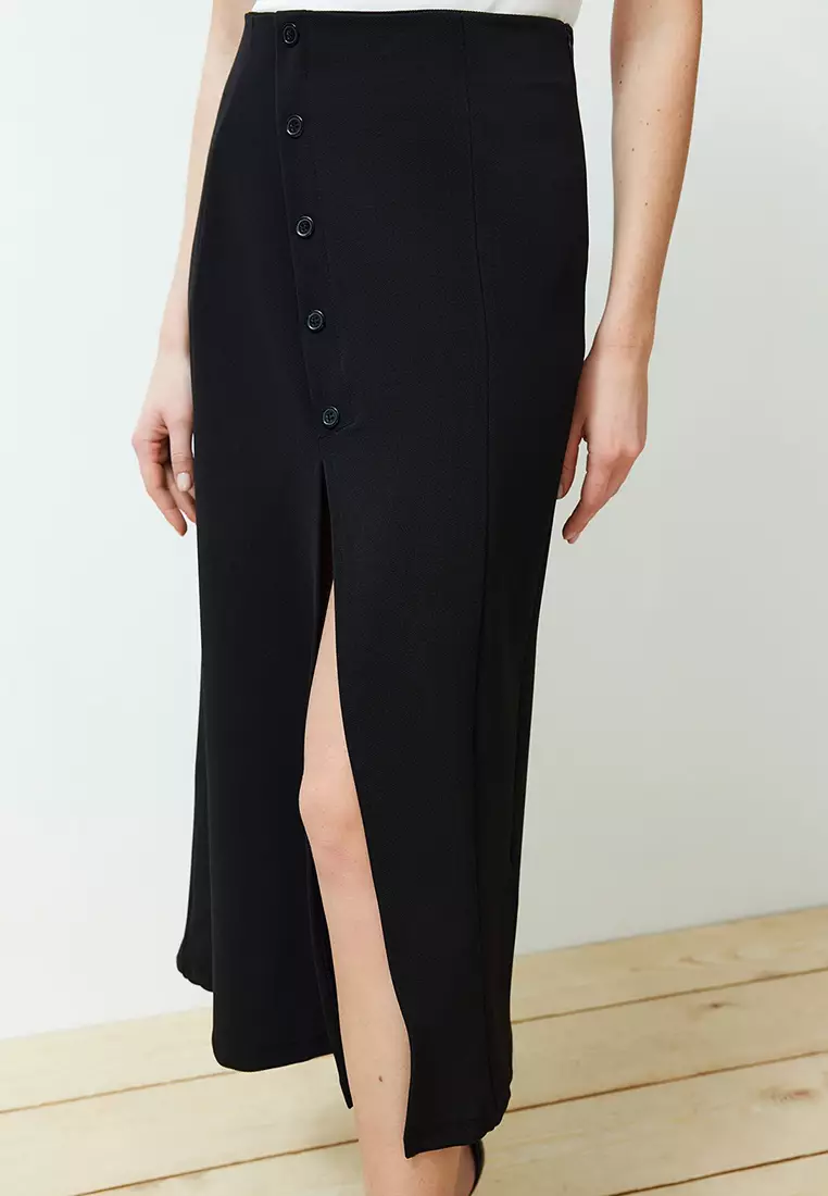 Asymmetrical Buttoned Midi Skirt