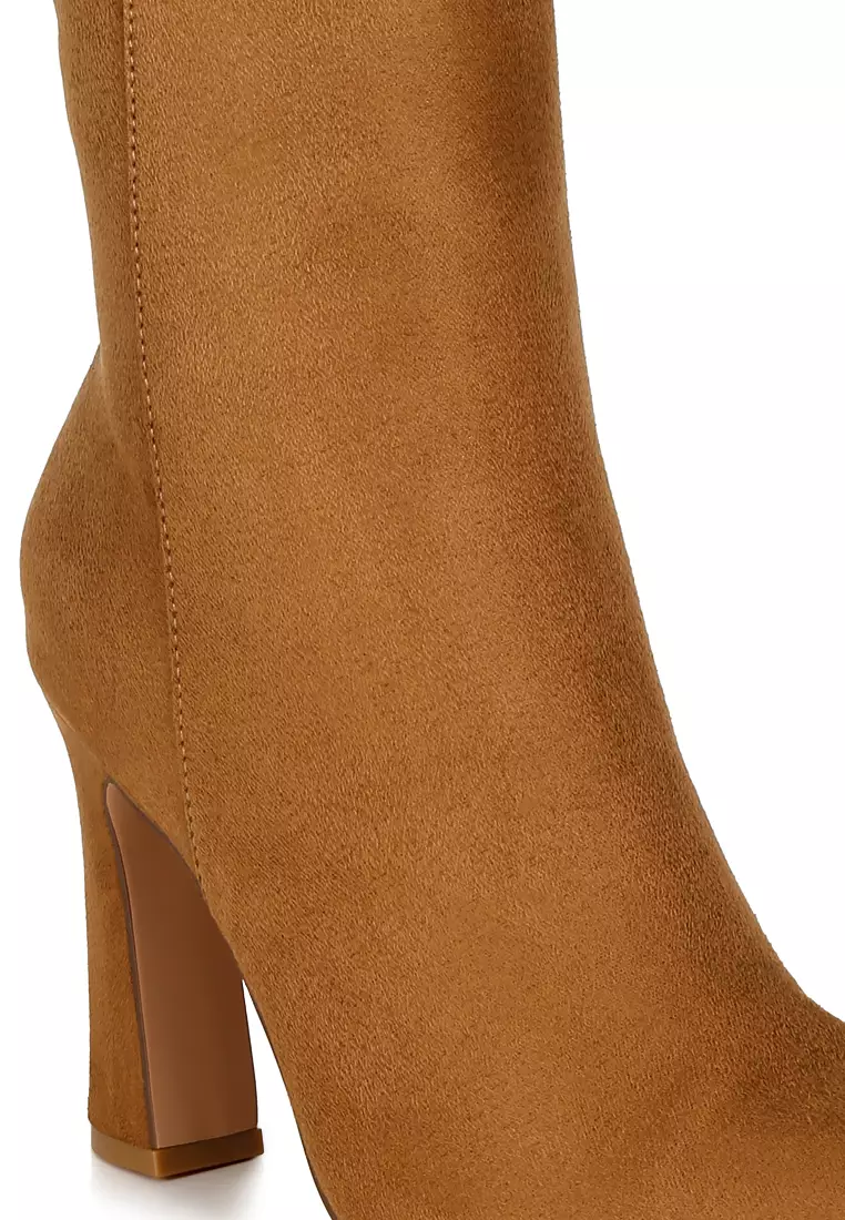 Block Heeled Ankle Boots in Tan