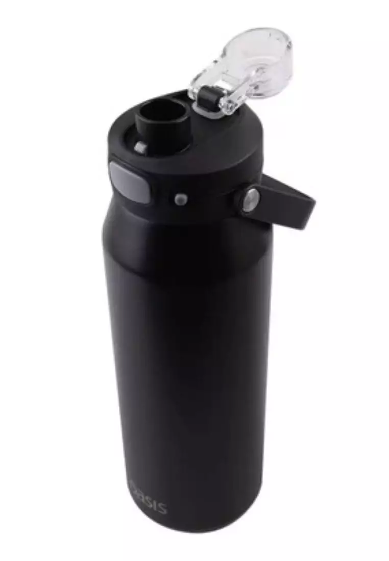 Oasis Ceramic Stainless Steel Triple Wall Capri Quick Release Drink Bottle 1L - Black