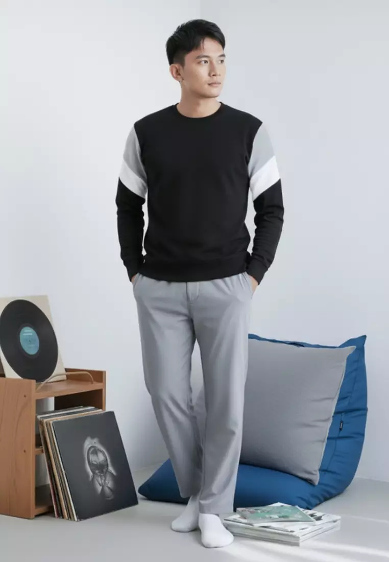 Kale Dael Black Grey / Sweater Pria Bahan Baby Terry Premium Kombinasi