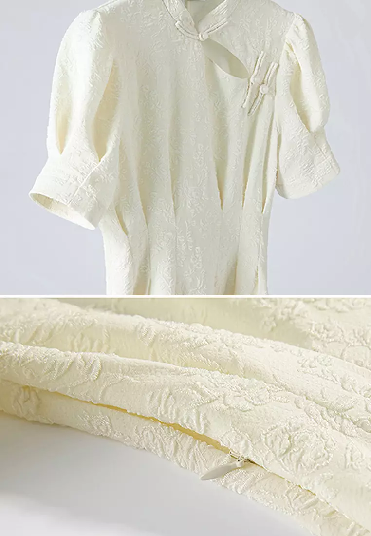 法式復古改良白色旗袍長裙 CA24030733