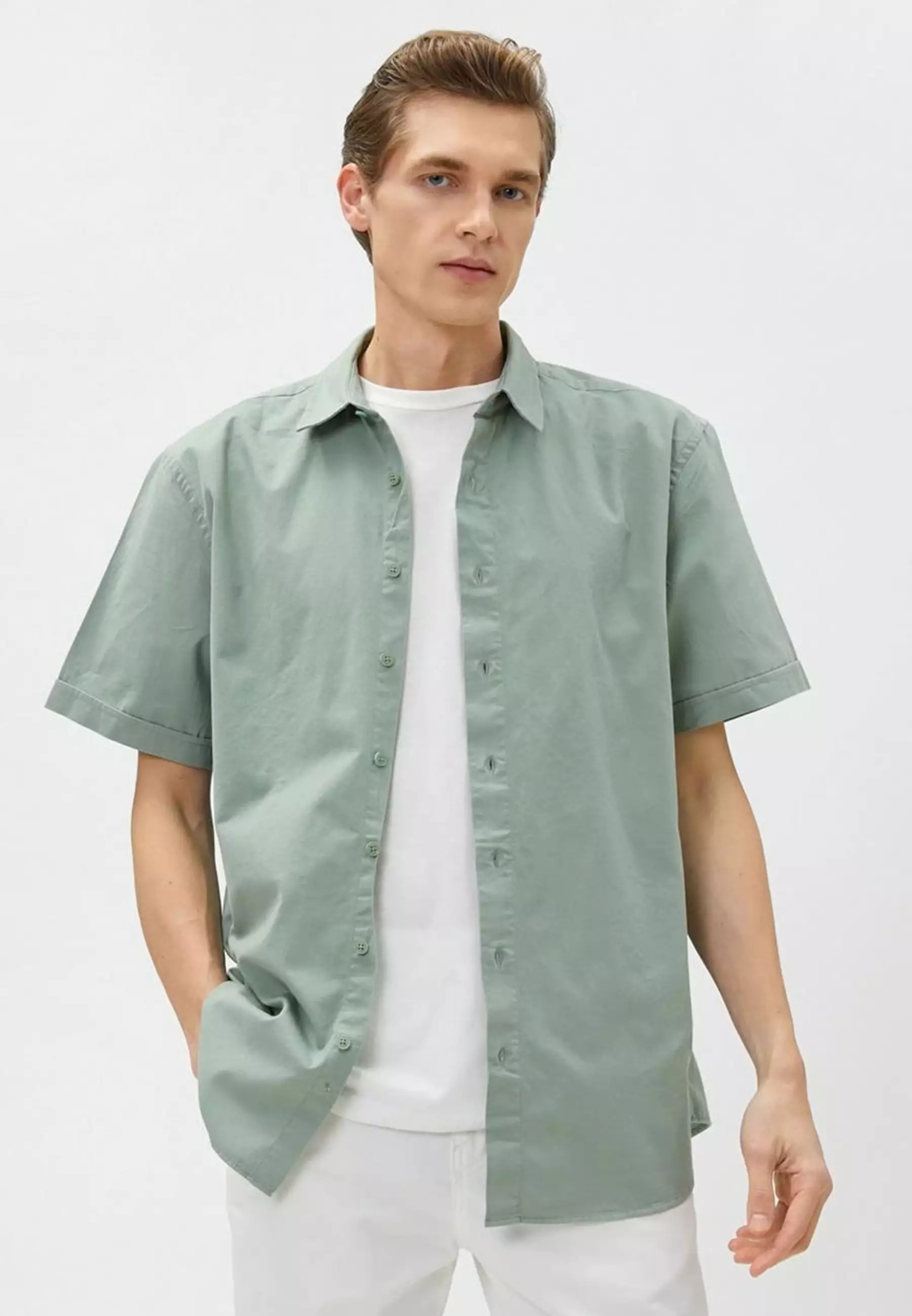 TOPMAN Slim Fit Contrast Cuff Short Sleeve Button-up Shirt in Blue