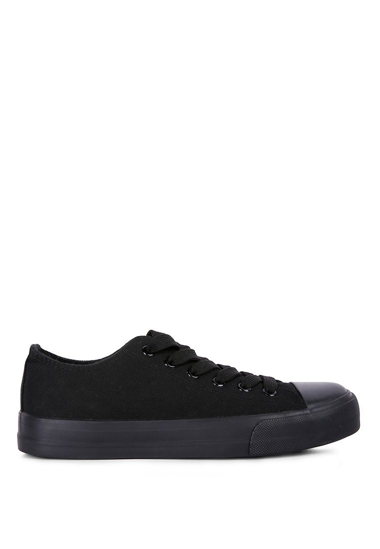 Black Solid Canvas Sneakers