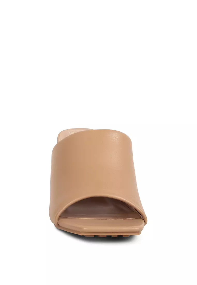 Camel Slip-On Mid Heel Sandals