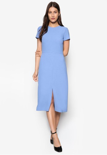 前開衩及膝短袖洋裝、 服飾、 知性女強人WAREHOUSE前開衩及膝短袖洋裝最新折價