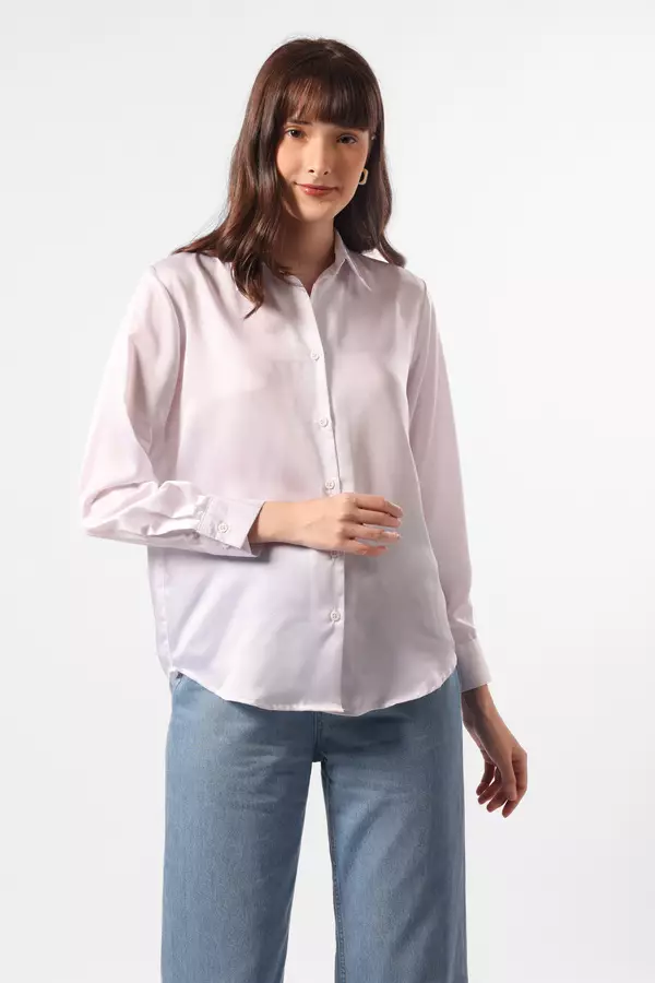 Minimal x Marsha Aruan - Axora - Kemeja Satin Kerah Skipper - Off White