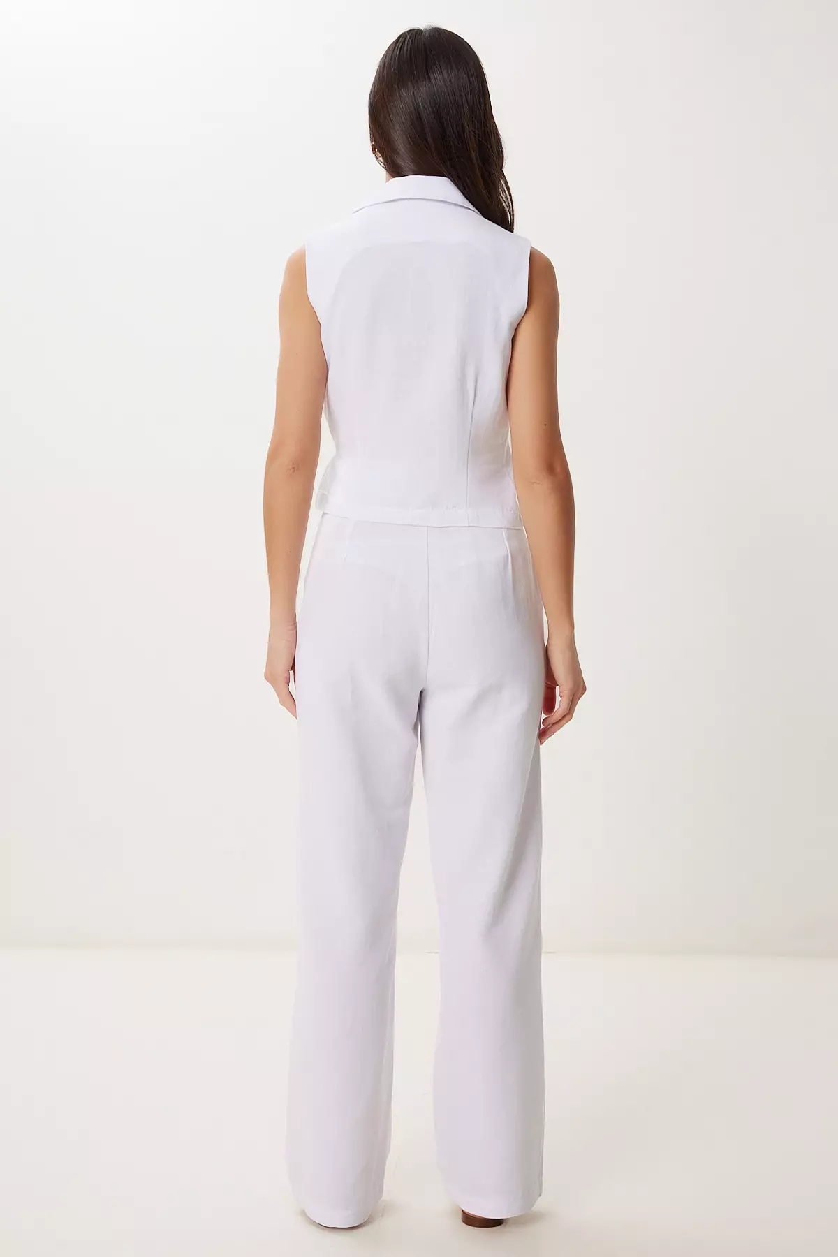女士白色亞麻西裝連身褲套裝 Bv00127