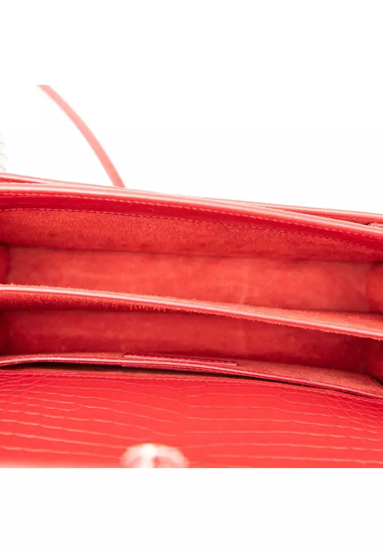 Pre-Loved Saint Laurent Medium Croc Embossed Monogram Sunset Bag