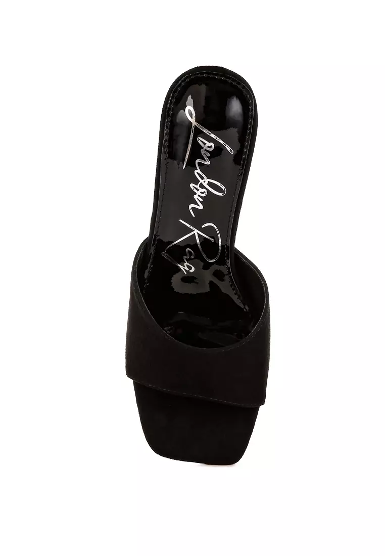 Round Heel Micro Suede Sandals in Black