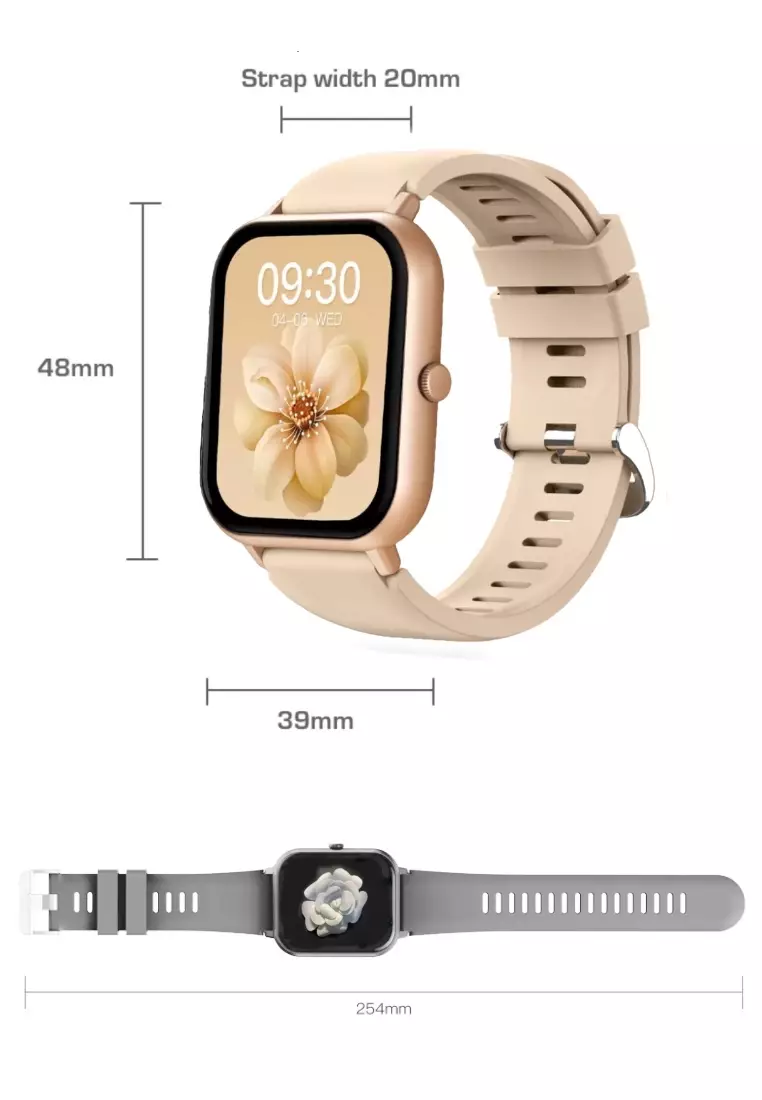 Rectangular Smart Watch - Double Tour Flower Leather and Metal Strap + 1 free Silicone Strap