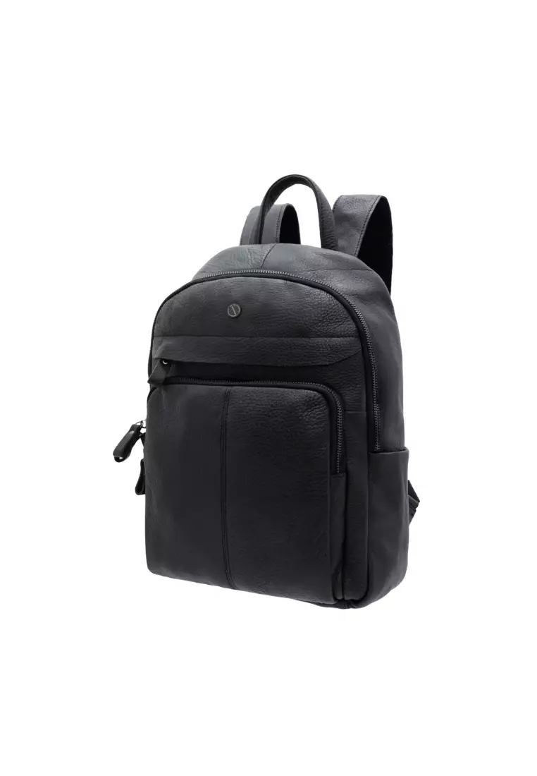 Mens black leather 2025 laptop backpack