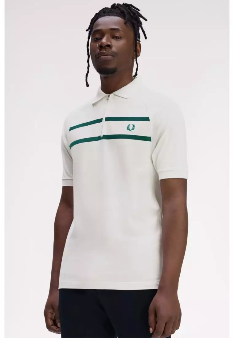 Buy Fred Perry Fred Perry M1726 Pique Zip Neck Polo Shirt (Snow