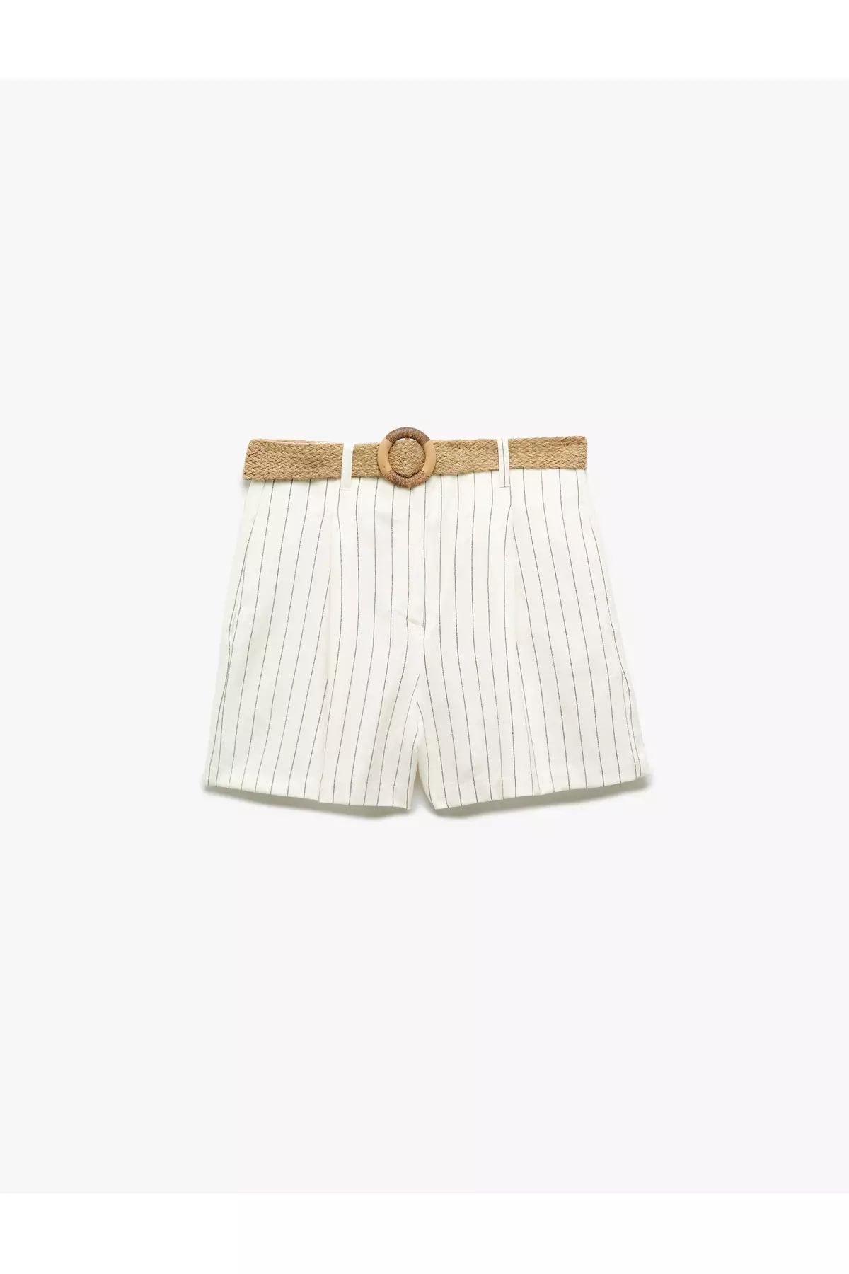 Viscose Fabric Straw Belt Detailed Pocket High Waist Mini Shorts