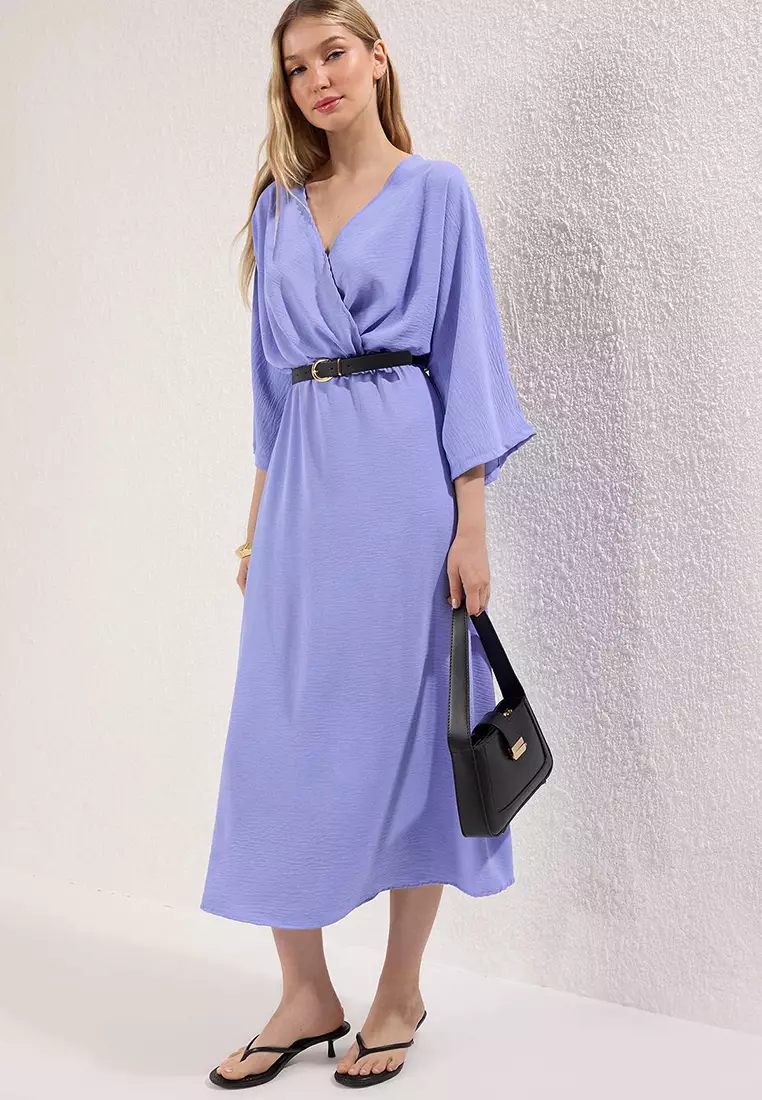 Indigo Belted A-line Double Breasted Aerobin Midi Woven Dress TWOSS24EL00992