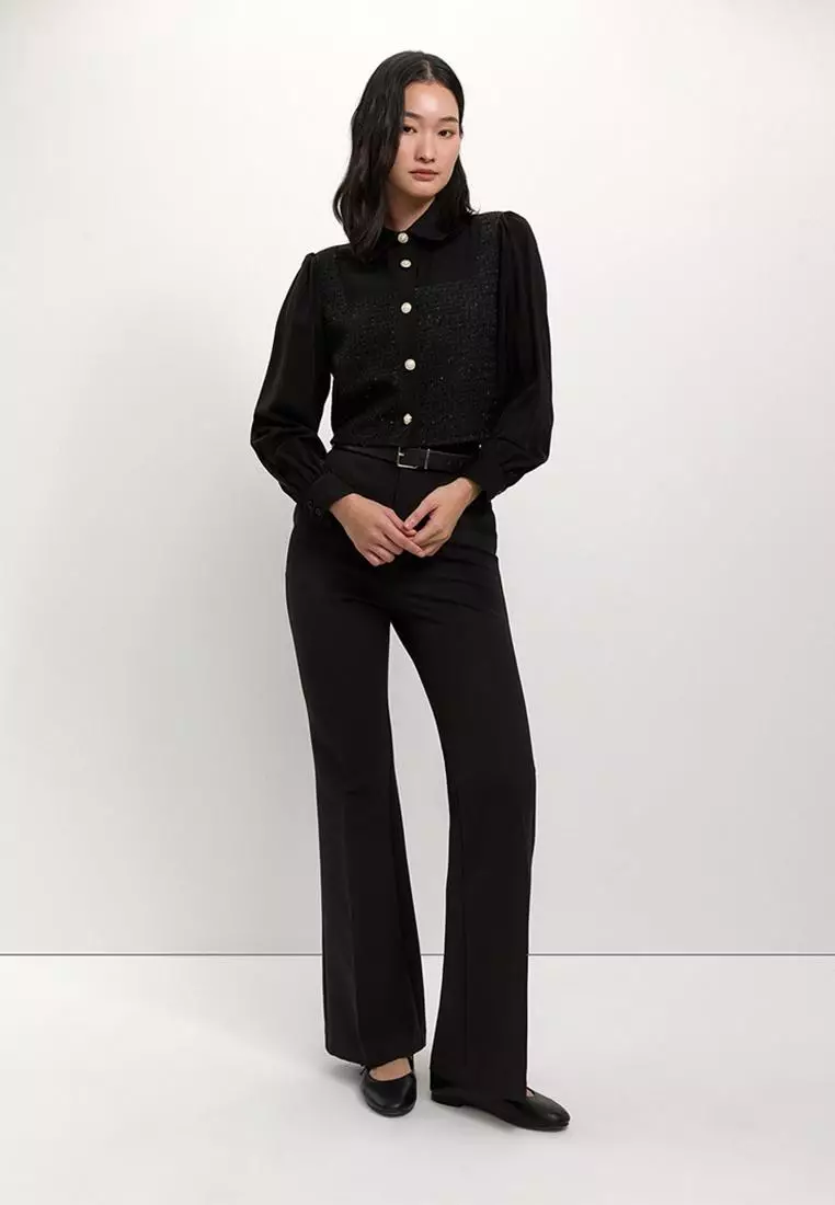 Tweed Pearl Button Top